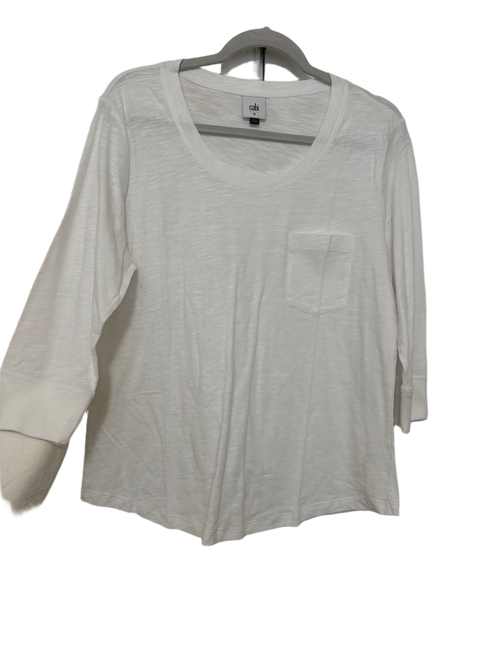 CAbi White Scoop Neck Pocket 3/4 Sleeve Tee 100% Cotton